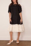 Lanvin Pleated Bi-Material Dress in Ecru