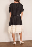 Lanvin Pleated Bi-Material Dress in Ecru
