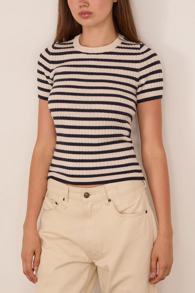Nili Lotan Alita Stripe Sweater in Ivory/Dark Lapis