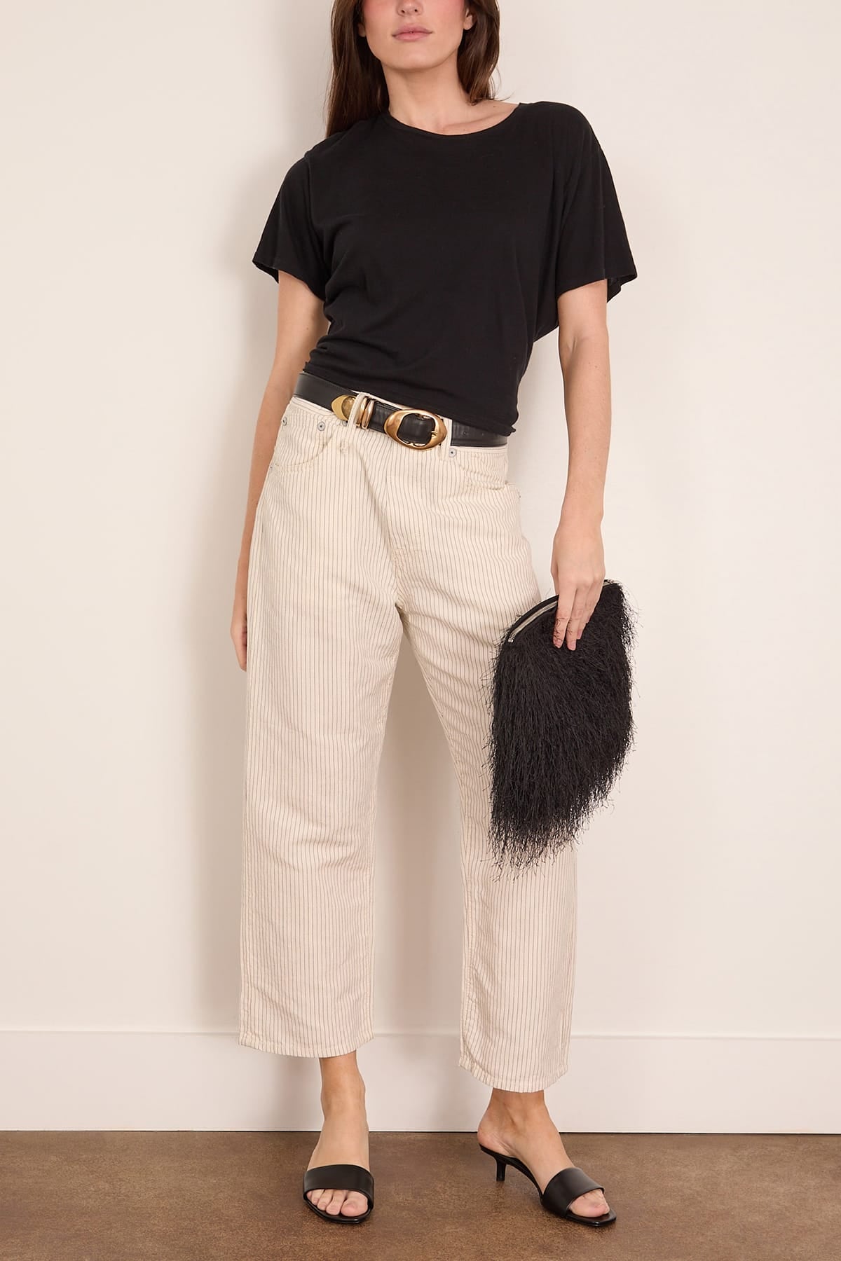 R13 X-BF 5-Pocket Pant in White with Black Mini Stripe