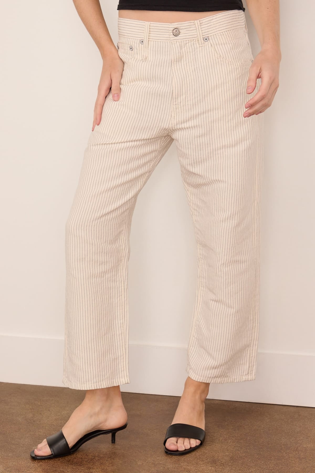 R13 X-BF 5-Pocket Pant in White with Black Mini Stripe