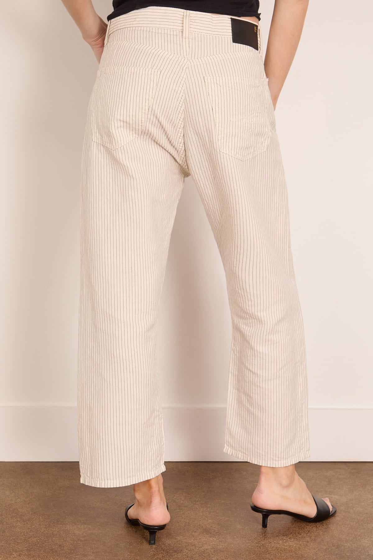 R13 X-BF 5-Pocket Pant in White with Black Mini Stripe