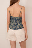 R13 Square Neck Cami with Ties in Indigo Medallion Print