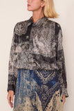 R13 Bubble Shirt with Gathered Yoke in Black Multi Medallion