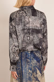 R13 Bubble Shirt with Gathered Yoke in Black Multi Medallion