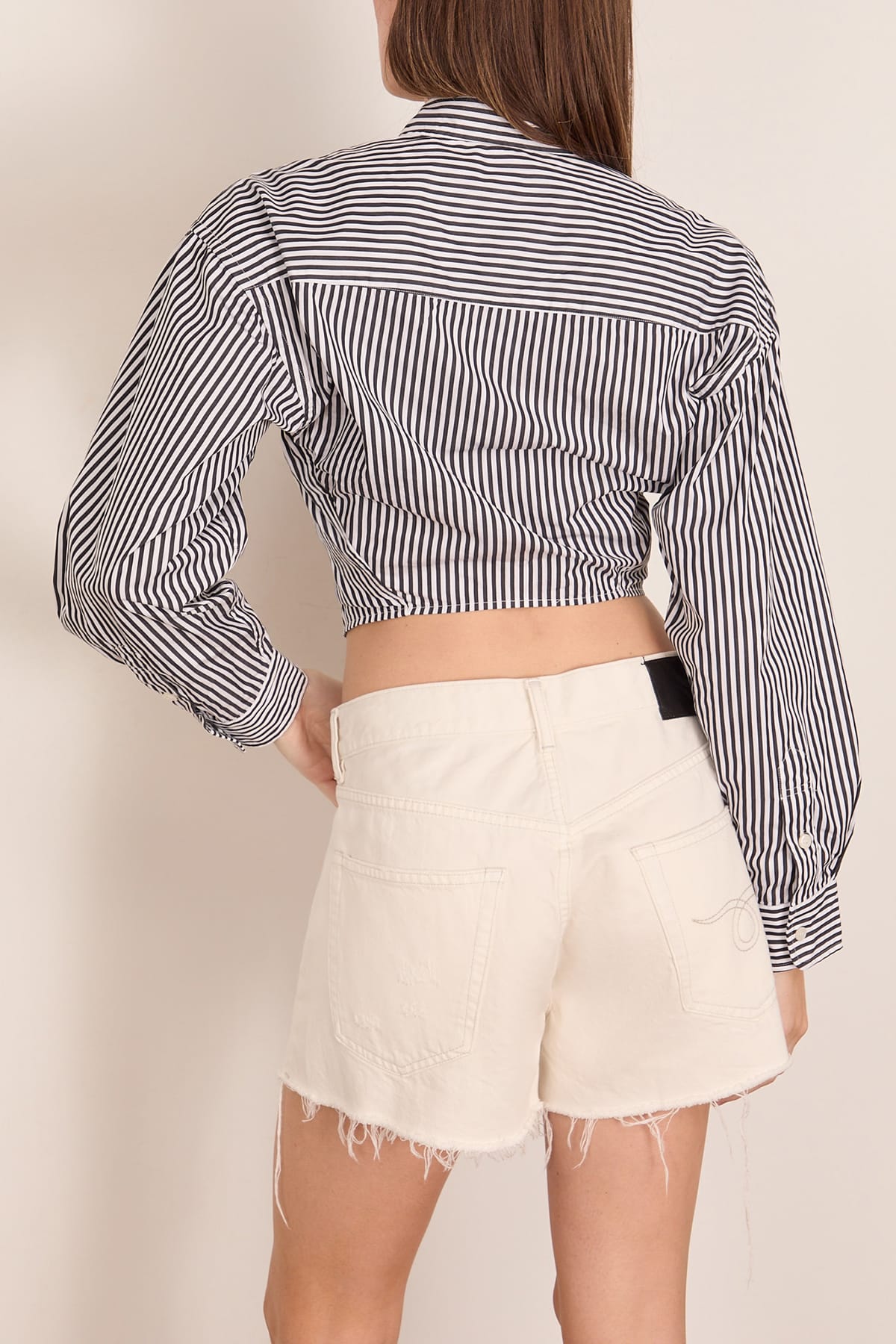 R13 Split Hem Boyfriend Shirt in Black and White Stripe