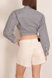 R13 Split Hem Boyfriend Shirt in Black and White Stripe