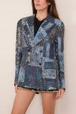 R13 Double Breasted Peak Lapel Ragged Blazer in Blue Multi Bandana