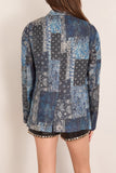 R13 Double Breasted Peak Lapel Ragged Blazer in Blue Multi Bandana