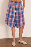 R13 Pleated Jumbo Short with Elastic Waist in Blue/Pink Plaid