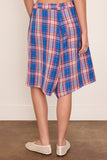 R13 Pleated Jumbo Short with Elastic Waist in Blue/Pink Plaid