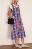 R13 Sleeveless Midi Dress with Ruffles in Blue Pink Plaid