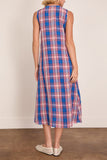 R13 Sleeveless Midi Dress with Ruffles in Blue Pink Plaid