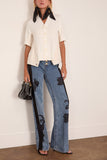 Denim x Knit Cardigan in Off White
