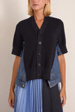 Denim x Knit Cardigan in Navy x Blue