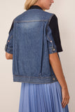 Denim x Knit Cardigan in Navy x Blue