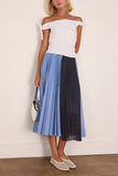 Poplin Skirt in Blue Stripe x Navy