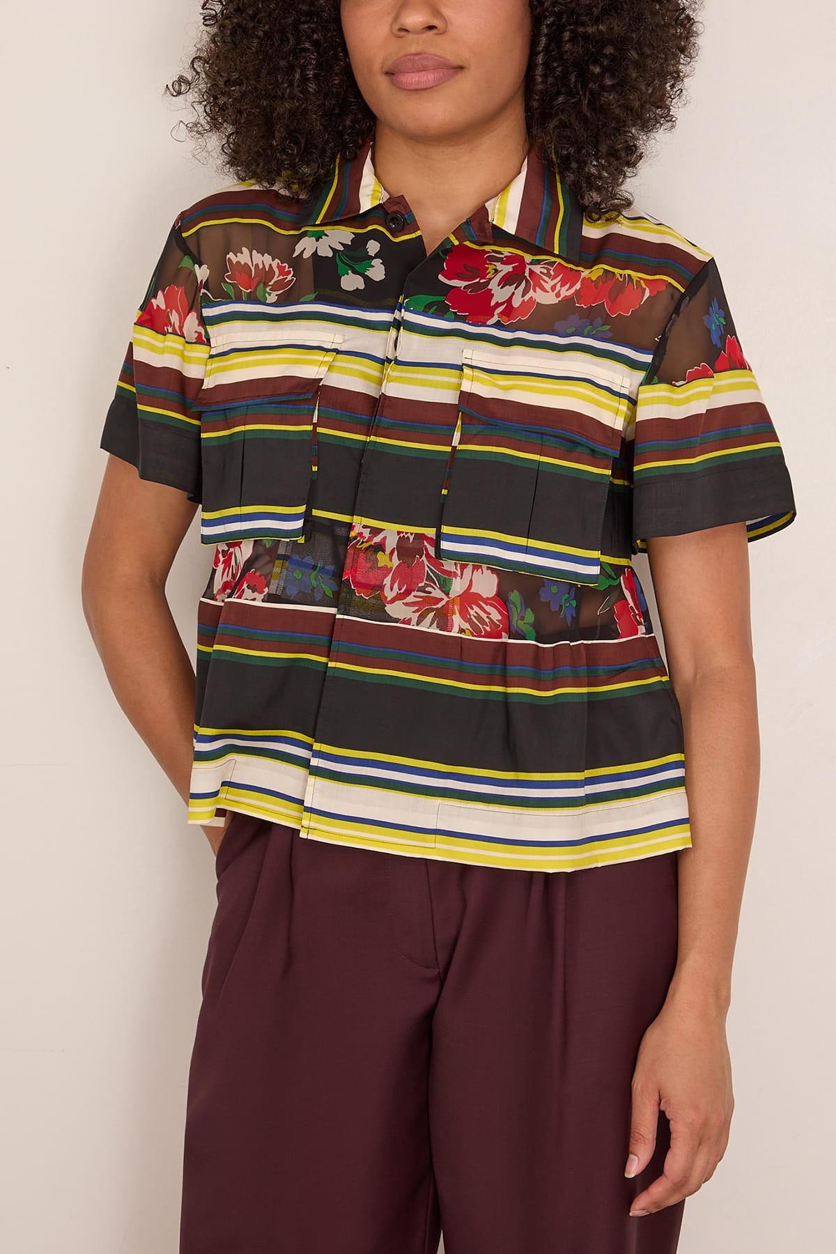 Sacai Pattern Mix Shirt in Multi Black