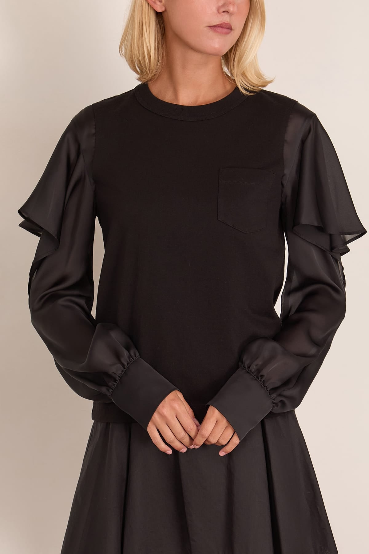 Sacai Satin x Cotton Jersey T-Shirt in Black