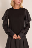 Satin x Cotton Jersey T-Shirt in Black
