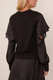 Satin x Cotton Jersey T-Shirt in Black