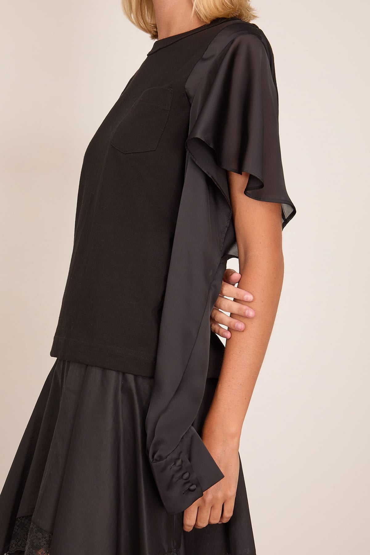 Sacai Satin x Cotton Jersey T-Shirt in Black