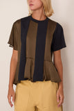 Satin x Cotton Jersey T-Shirt in Navy x Khaki
