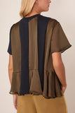 Satin x Cotton Jersey T-Shirt in Navy x Khaki