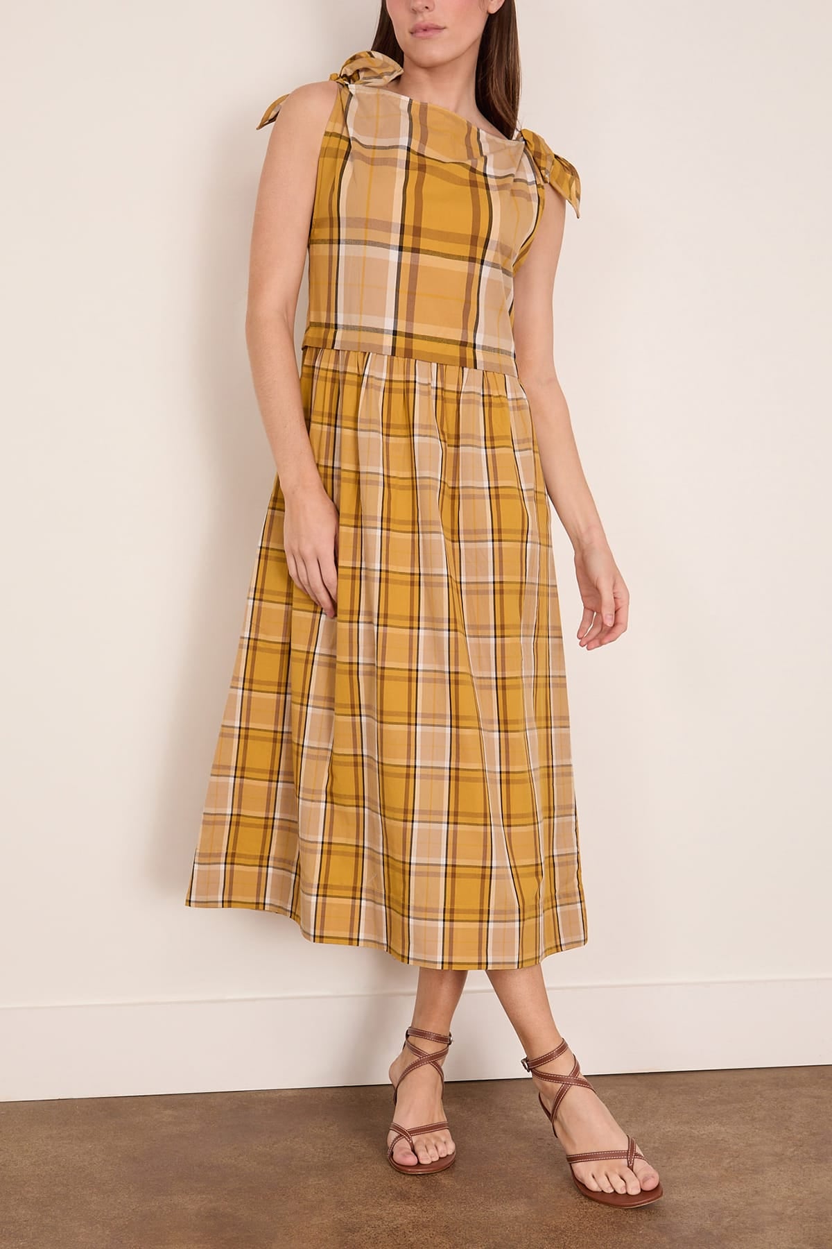 Sea New York Copeland Plaid Midi Dress Yellow 8 US