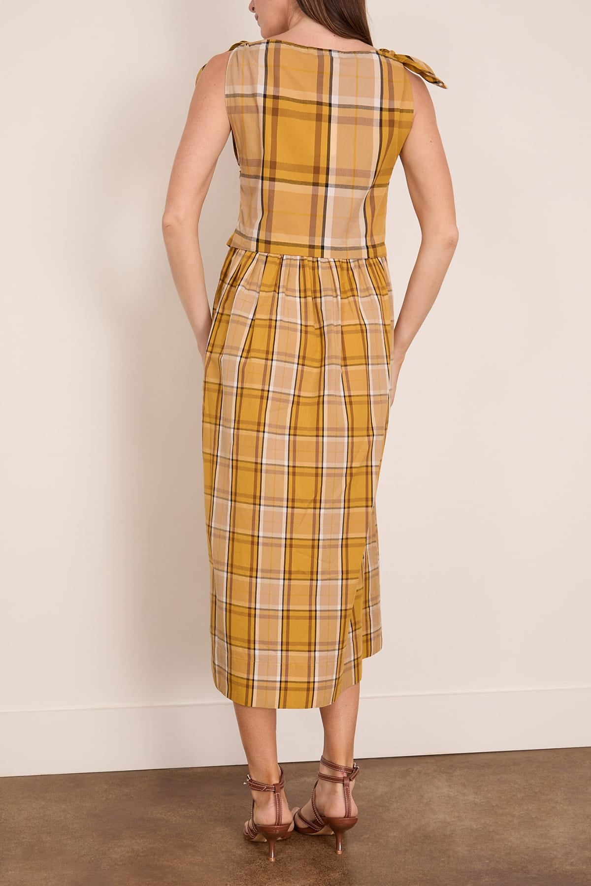 plaid dress midi Plaid Wool Midi Dress - A-Line Silhouette with Pleated Skirt 5303