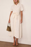 Simkhai Audria Short Sleeve Belted Midi Dress in Ivory