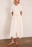 Simkhai Audria Short Sleeve Belted Midi Dress in Ivory