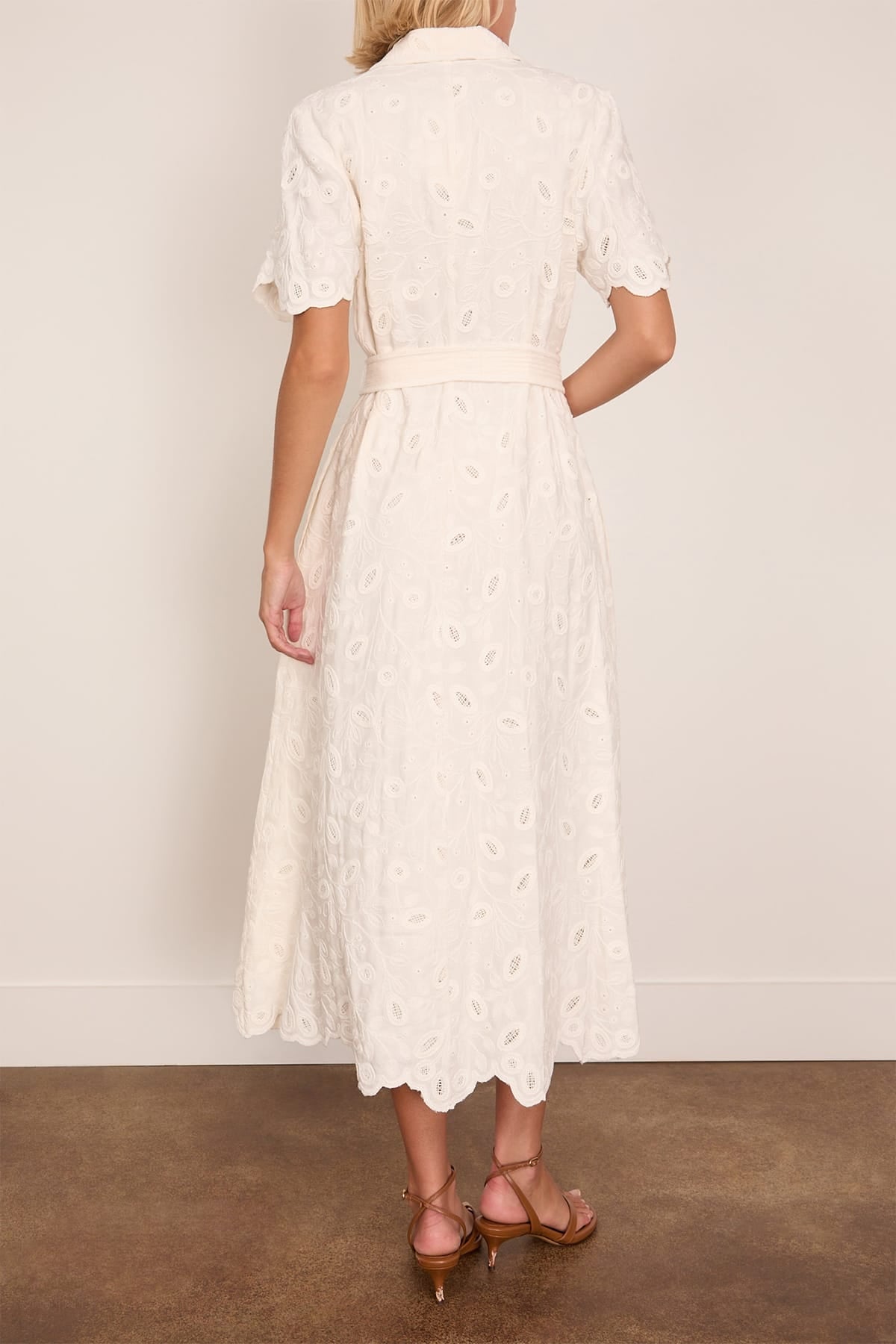 Simkhai Audria Short Sleeve Belted Midi Dress in Ivory