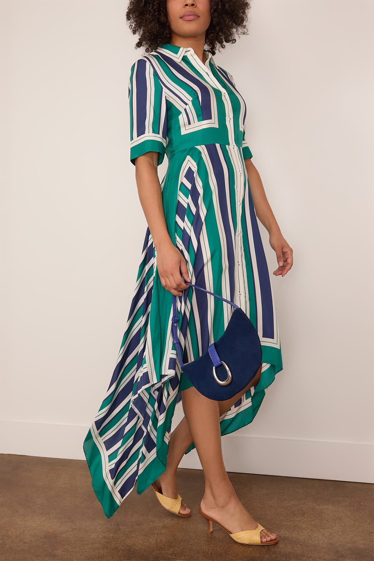 Simkhai Abrielle Handkerchief Midi Dress in Kelly Green Stripe