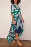 Simkhai Abrielle Handkerchief Midi Dress in Kelly Green Stripe