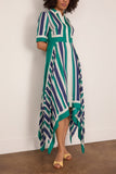 Simkhai Abrielle Handkerchief Midi Dress in Kelly Green Stripe