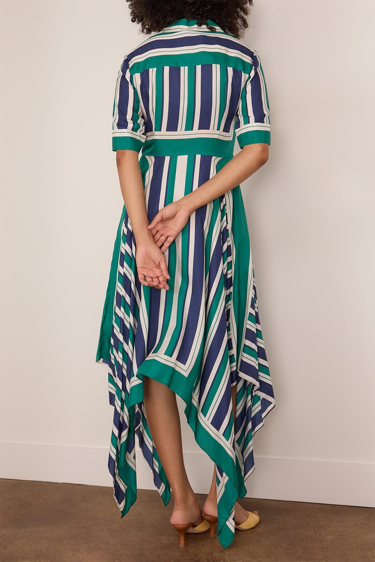 Simkhai Abrielle Handkerchief Midi Dress in Kelly Green Stripe