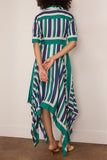 Simkhai Abrielle Handkerchief Midi Dress in Kelly Green Stripe