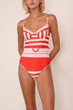 Simkhai Noa Belted Bustier One Piece in Lobster Stripe