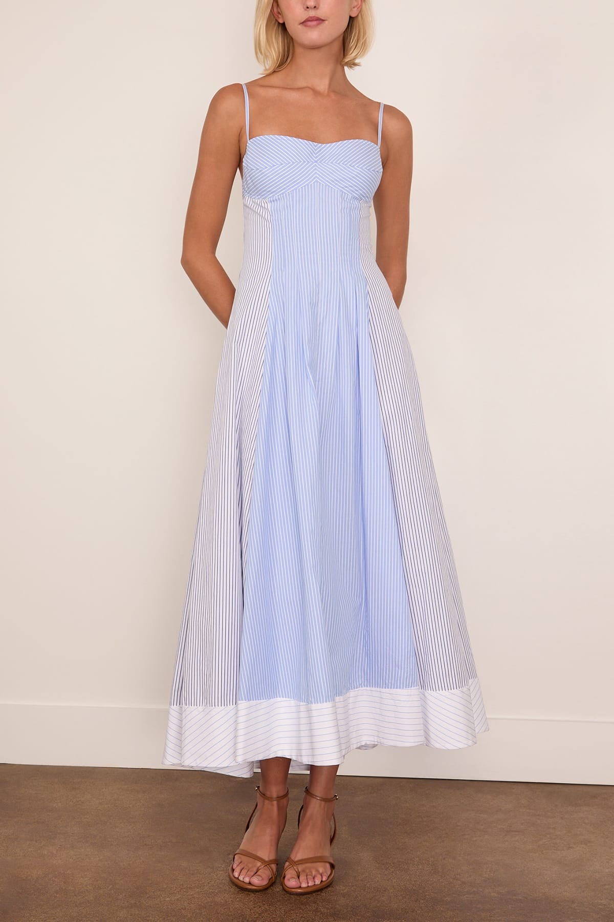 Simkhai Chamberlain Cotton Midi Dress in Periwinkle Stripe