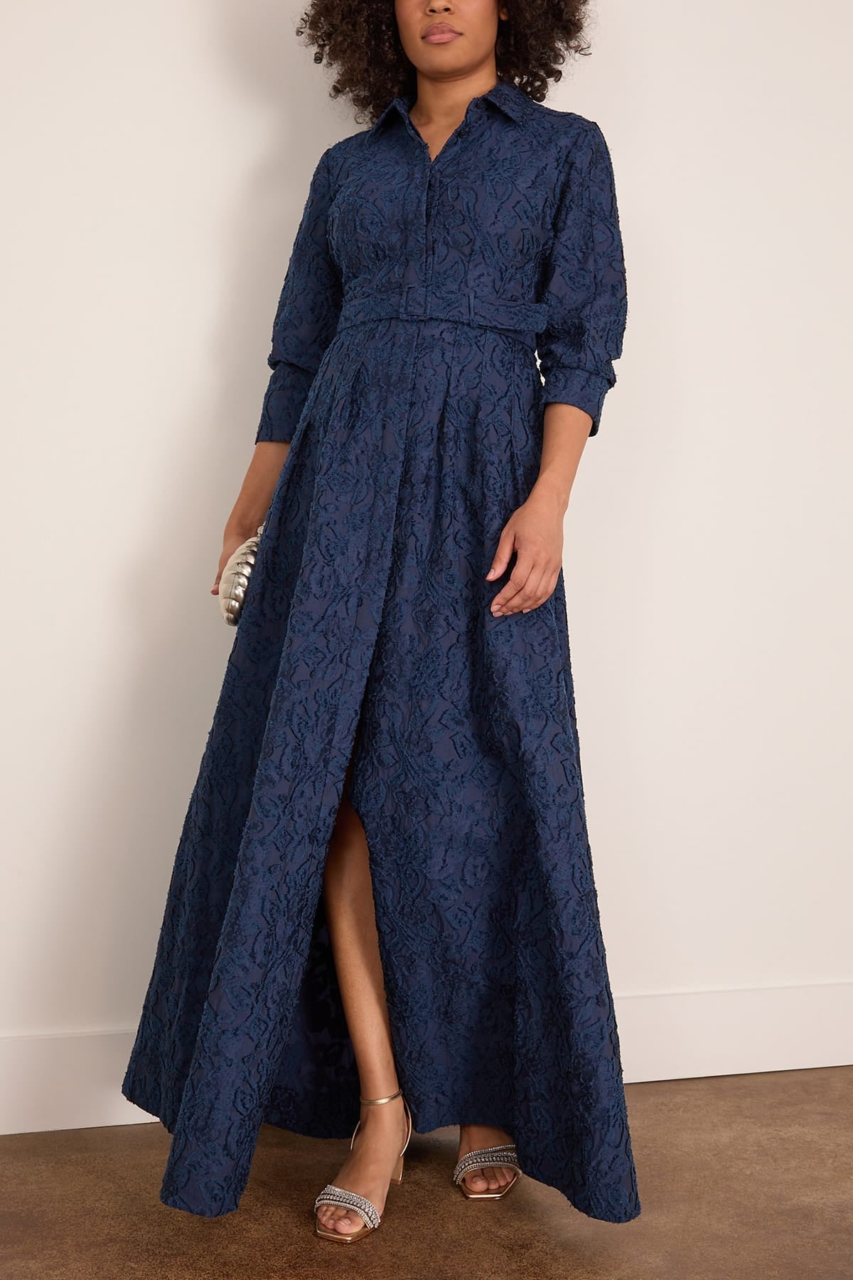 Simkhai Courtney Long Sleeve Belted Gown in Midnight