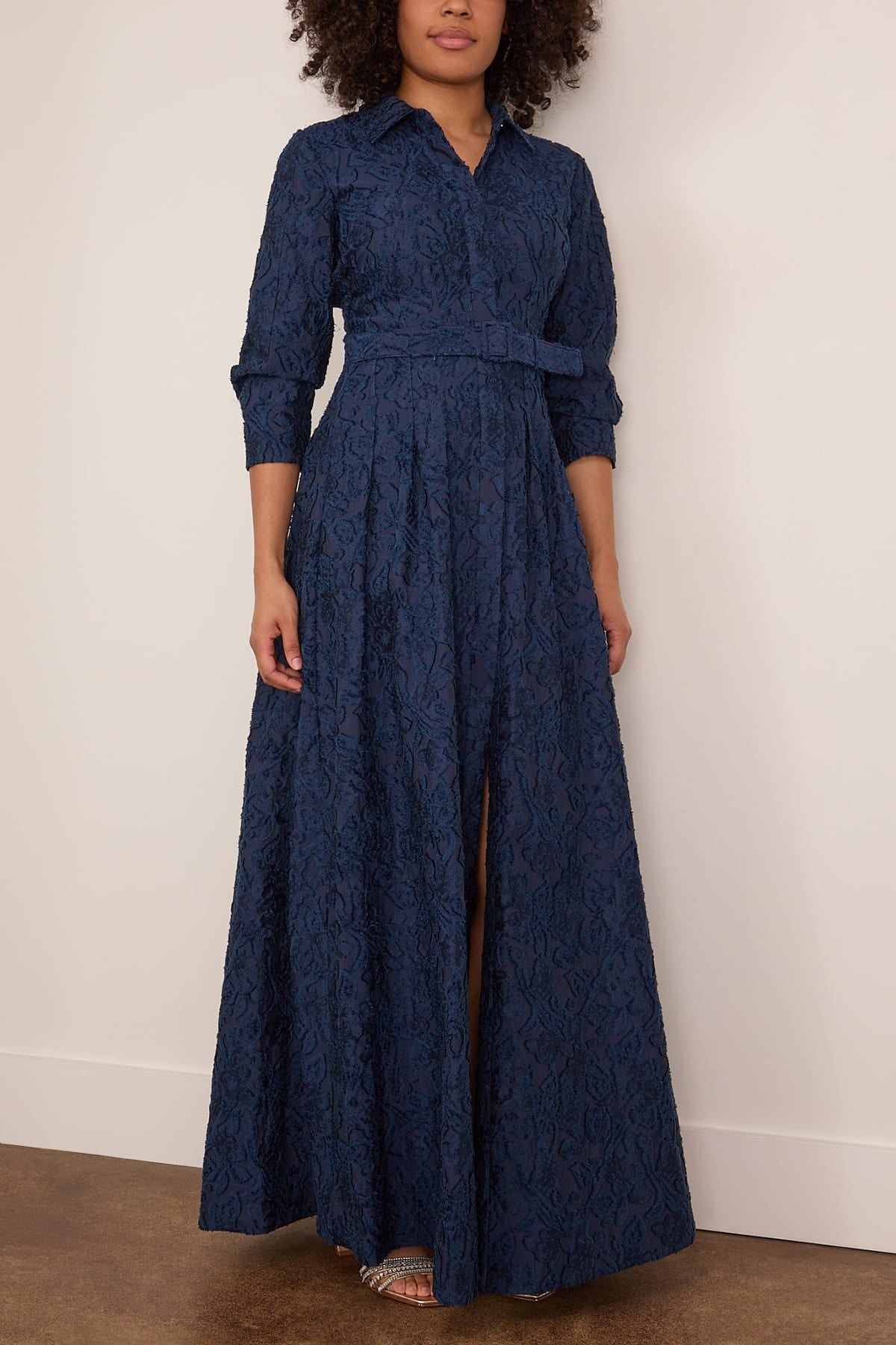 Simkhai Courtney Long Sleeve Belted Gown in Midnight