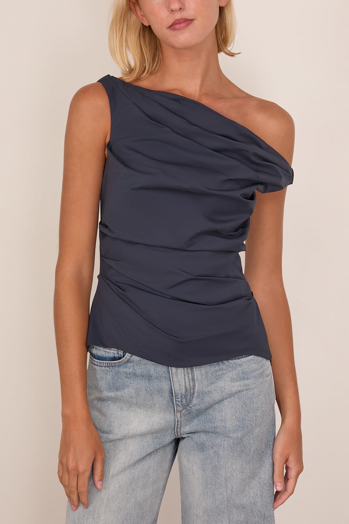 Simkhai Maisel Cotton Draped Top in Midnight