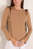 Simone Rocha Bow Ribbon Tail Long Sleeve T-Shirt in Toffee