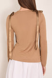 Simone Rocha Bow Ribbon Tail Long Sleeve T-Shirt in Toffee