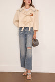 Simone Rocha Cropped Sailor Collar Workwear Bow Jacket in Ecru/Pearl/Clear