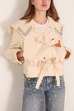 Simone Rocha Cropped Sailor Collar Workwear Bow Jacket in Ecru/Pearl/Clear
