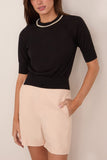 Simone Rocha Puff Sleeve Merino Silk Jumper in Black/Pearl
