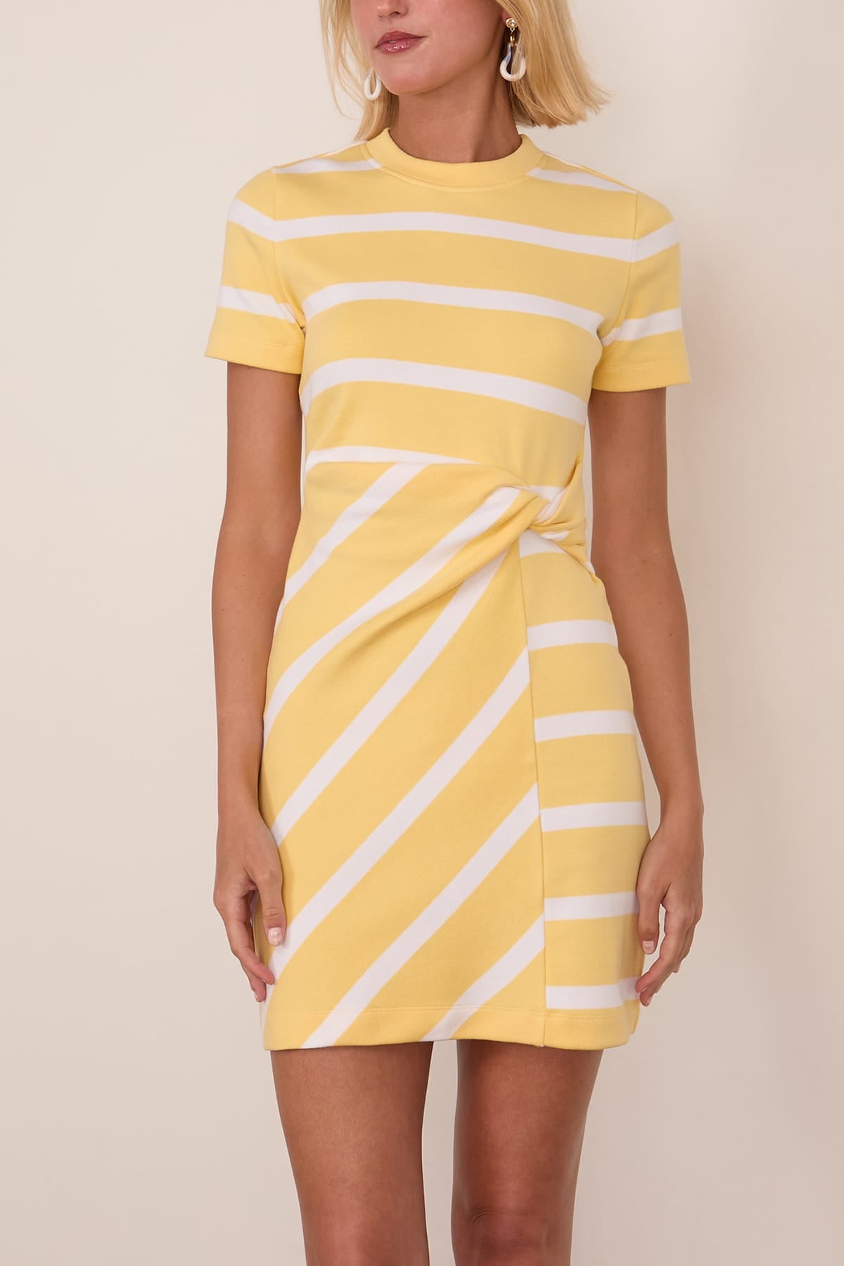 white and yellow striped dress Tanya Taylor Short Sleeve Cody Dress in Lemon Meringue/White Wide Stripe –  Hampden Clothing