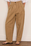 Toast Pleat Front Stripe Cotton Linen Trousers in Fennel Seed